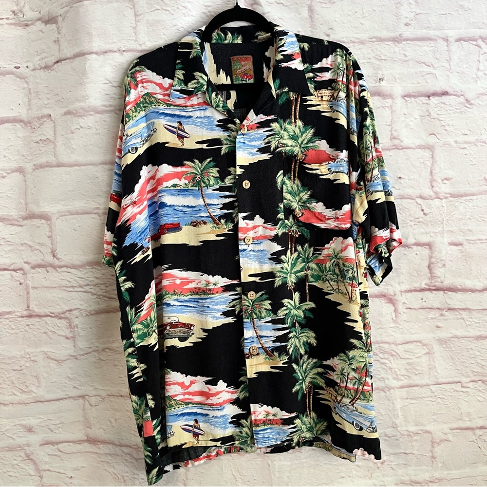 Island Collection Hawaiian Shirt Vintage Surfers Beach Cars Waves Pocket Summer